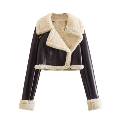 NIVANOO | Veste Courte Réversible Fourrure & Zipper