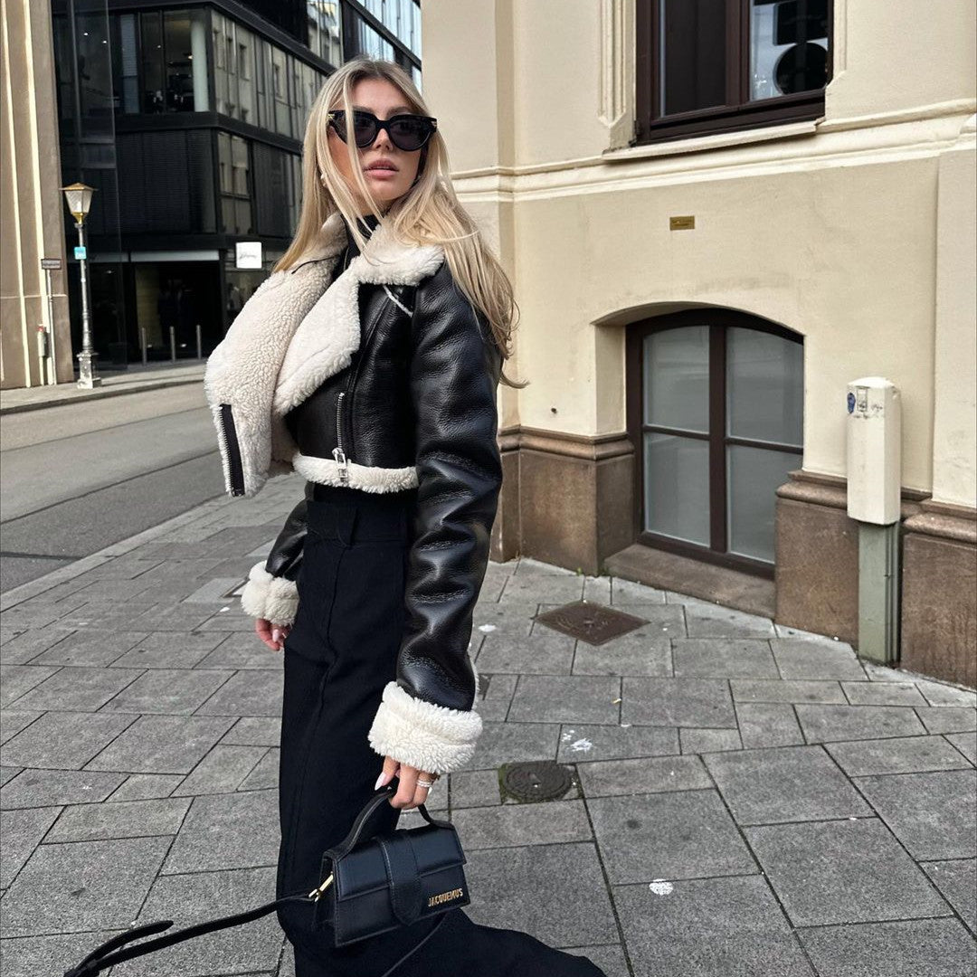 NIVANOO | Veste Courte Réversible Fourrure & Zipper